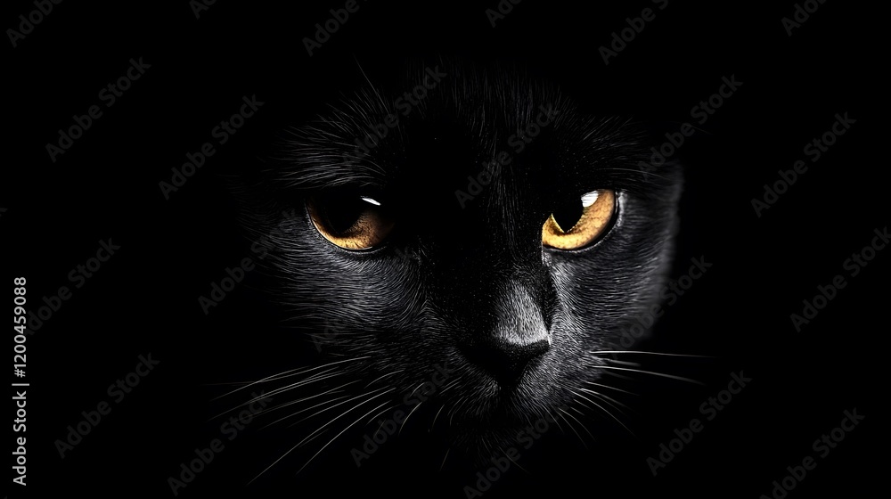 Black cat portrait, dark background, intense gaze, mysterious pet, Halloween Black cat portrait, dark background, intense gaze, mysterious pet, Halloween