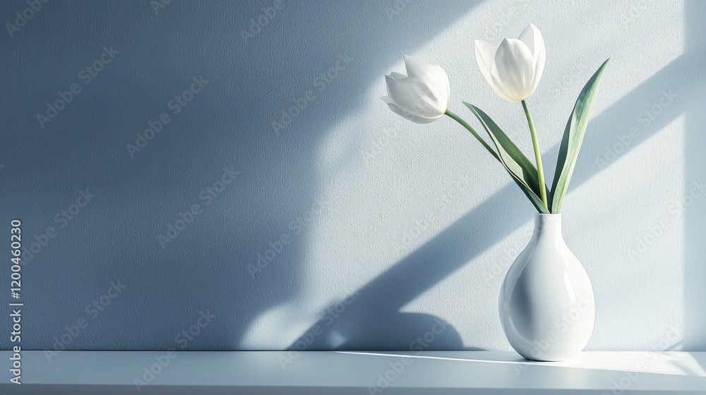 White Tulip Vase on Minimalist Surface