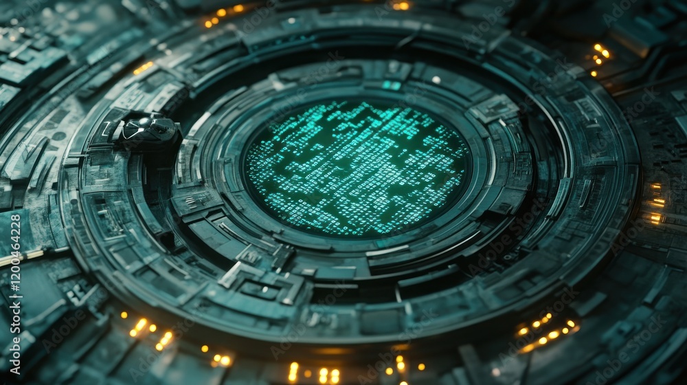 Fototapeta premium Futuristic Teal Tech Panel: Digital Interface Close-Up