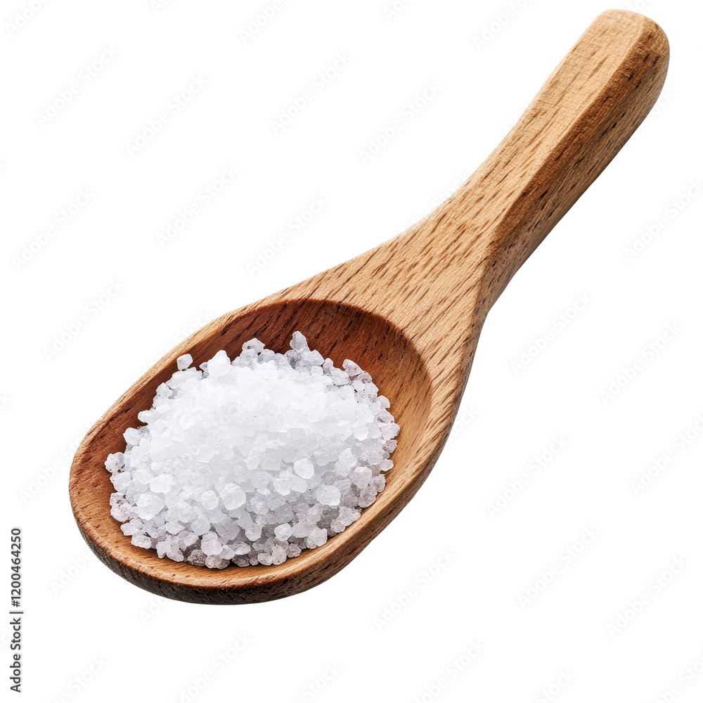 Wooden spoon filled with salt isolated on a transparent background for culinary use or food preparation, Salt in wood spoon isolated on transparent background Wooden spoon filled with salt isolated on a transparent background for culinary use or food preparation, Salt in wood spoon isolated on transparent background