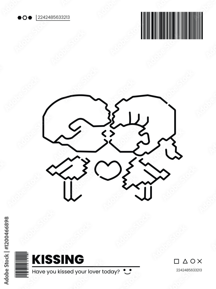 Obraz premium A black and white drawing of two people kissing. The text below the drawing says 