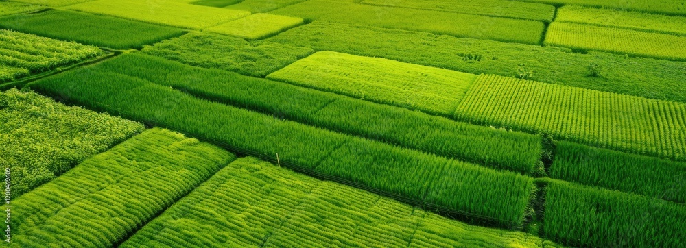 Aerial View of Lush Green Rice Paddies Aerial View of Lush Green Rice Paddies