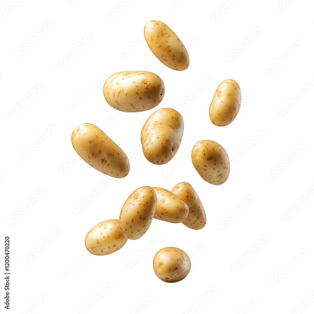 several floating potatoes against a clean white background. showcasing their smooth. speckled skin and various shapes this visually appealing arrangement emphasizes the natural beauty of the potatoes. several floating potatoes against a clean white background. showcasing their smooth. speckled skin and various shapes this visually appealing arrangement emphasizes the natural beauty of the potatoes.