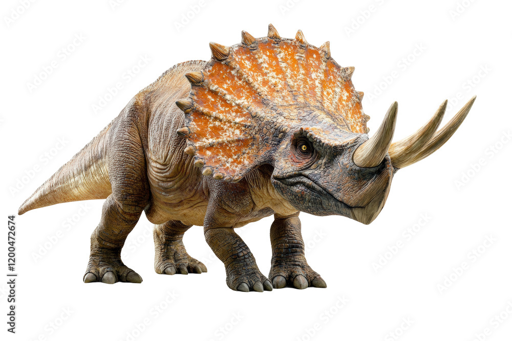 Dinosaur model representing a triceratops in a natural prehistoric setting isolated on transparent background Dinosaur model representing a triceratops in a natural prehistoric setting isolated on transparent background