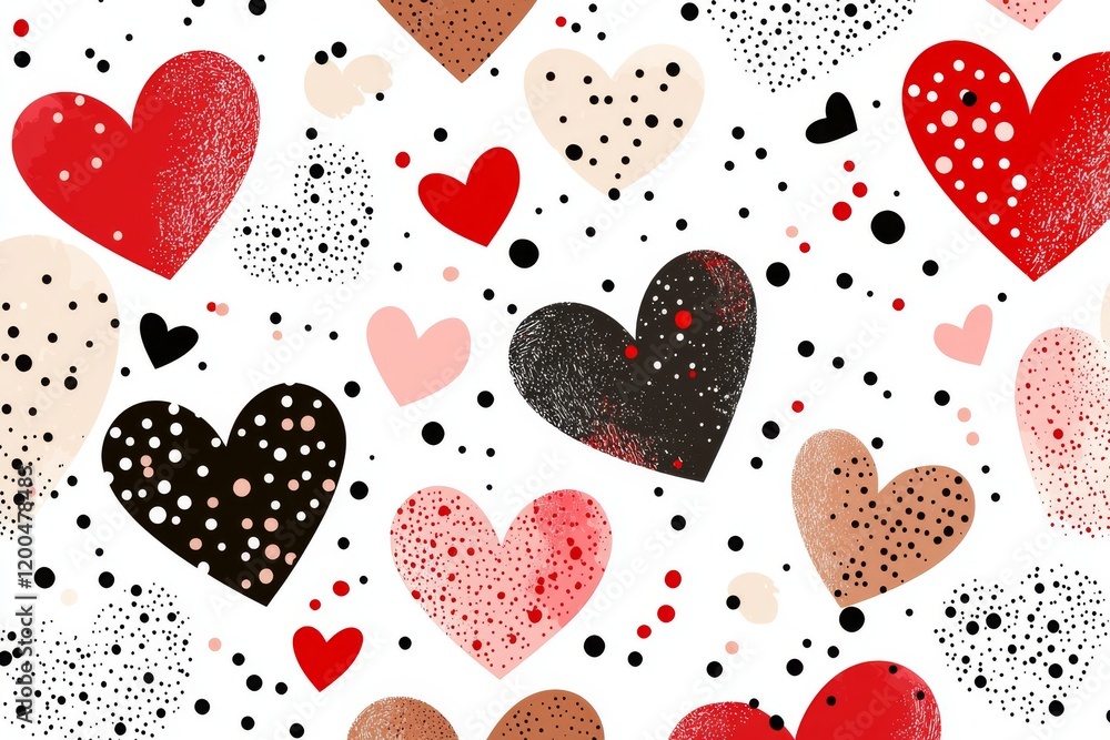 Seamless Pattern of Scattered Hearts in Red, Pink, and Brown on White Background for Creative Projects Seamless Pattern of Scattered Hearts in Red, Pink, and Brown on White Background for Creative Projects