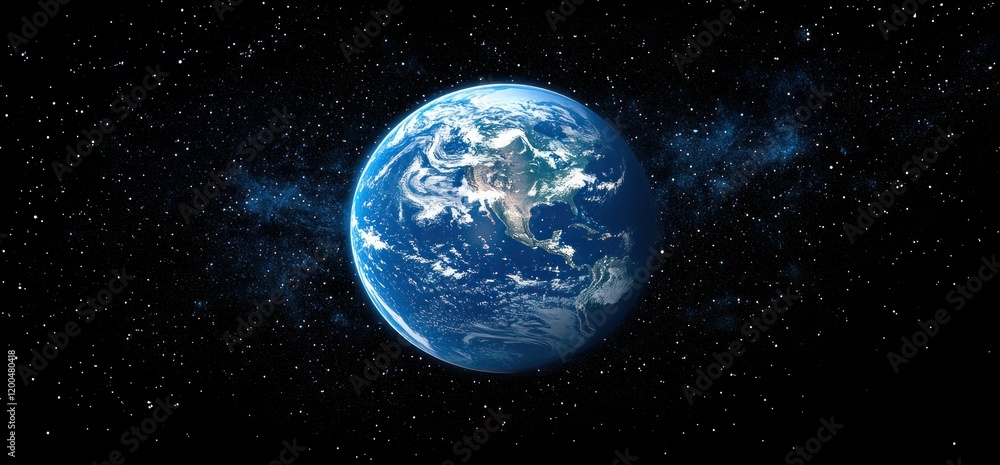 Obraz premium Hyper-realistic Earth from Space with Stars and Soft Light Showcase of Planet and Galaxy
