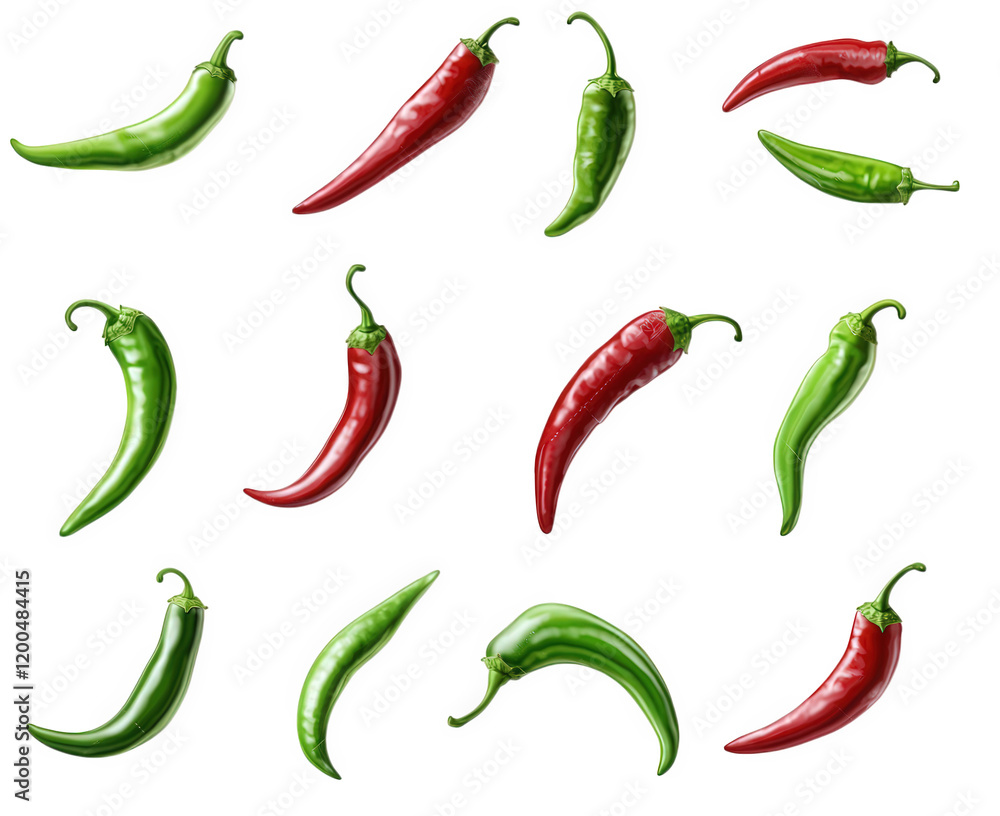 n arrangement of various chili peppers. showcasing both green and red varieties the peppers are displayed on a white background. emphasizing their vibrant colors and distinct shapes. making it suitabl n arrangement of various chili peppers. showcasing both green and red varieties the peppers are displayed on a white background. emphasizing their vibrant colors and distinct shapes. making it suitabl