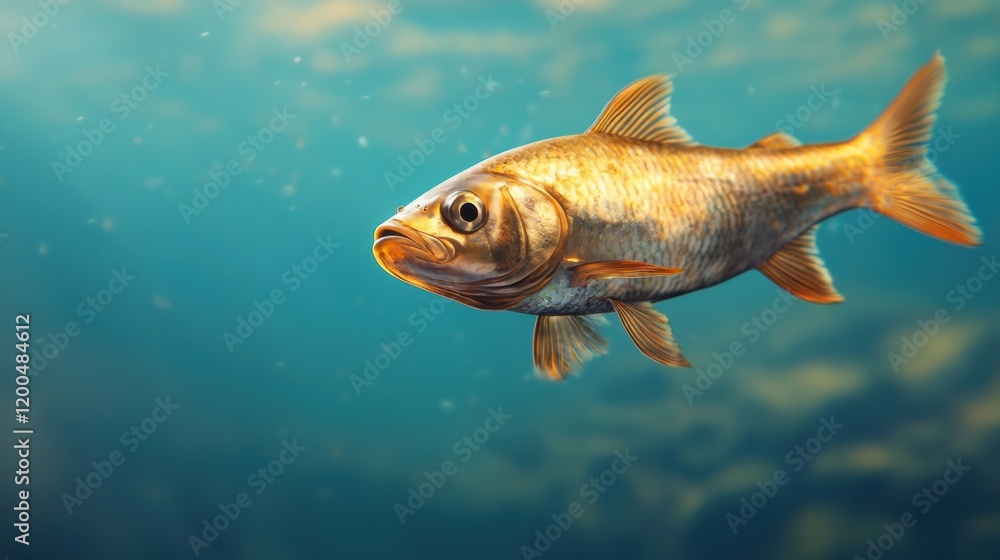 Naklejka premium Swimming fish in clear water underwater photography aquatic environment natural habitat close-up perspective