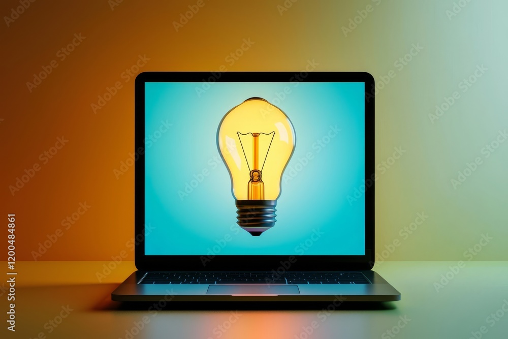 Creative depiction of a light bulb emerging from a laptop interface. Creative depiction of a light bulb emerging from a laptop interface.