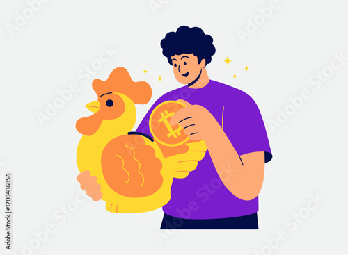 Illustration of an Bitcoin Cryptocurrency Chicken Savings