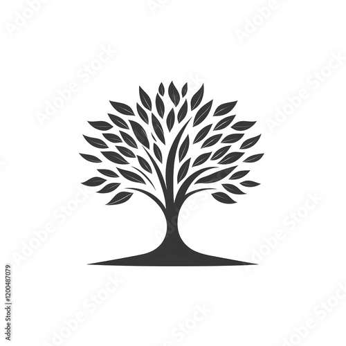 abstract tree with leaves ultra minimalistic logo flat black and white illustration on a white background