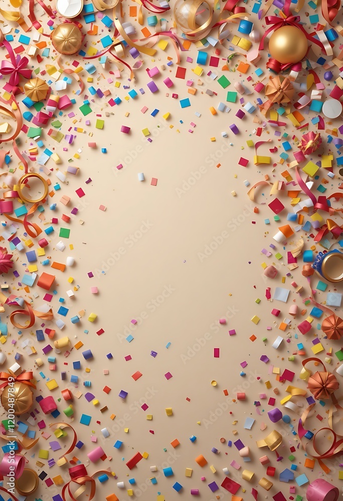 Festive confetti and ribbons create a celebratory border Festive confetti and ribbons create a celebratory border