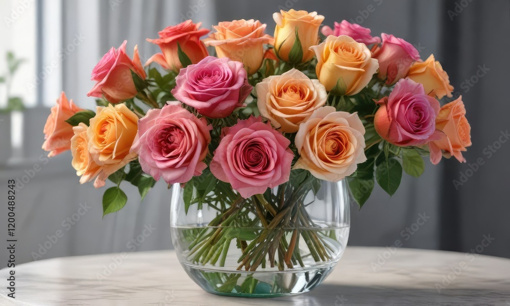 custom made wallpaper toronto digitalA beautiful bouquet of fresh-cut roses in a clear glass vase, colorful, vase