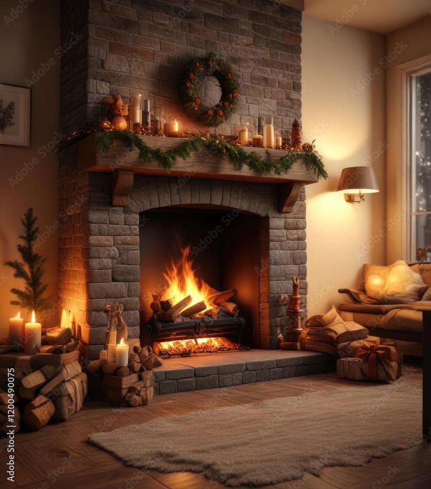 A crackling fireplace with a warm glow on Christmas Eve, crackling fire, christmas eve A crackling fireplace with a warm glow on Christmas Eve, crackling fire, christmas eve