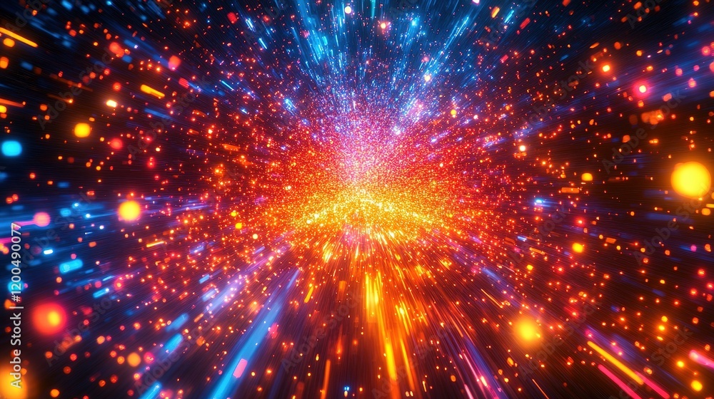 Dynamic burst of colorful light particles abstract space digital art vibrant environment high energy visual concept Dynamic burst of colorful light particles abstract space digital art vibrant environment high energy visual concept