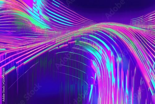 Psychedelic Cyberpunk Groove: Abstract Futuristic Background with Interlaced Digital Distorted Motion and Neon Colors photo