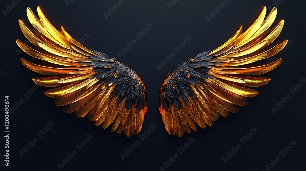 Obraz premium Majestic golden wings display artistic creation studio setting dramatic lighting fantasy conceptual art