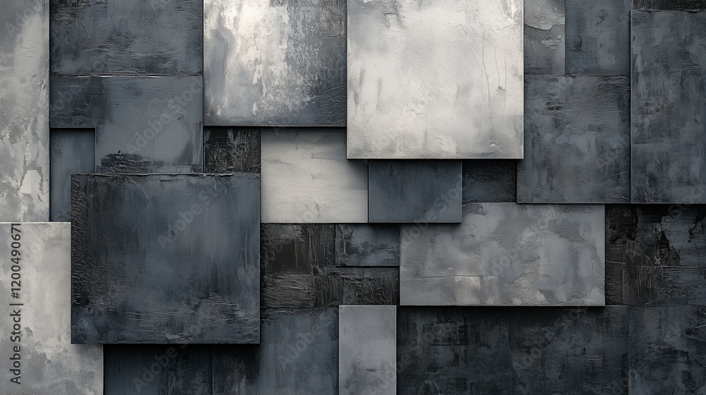 Textured gray wall with abstract geometric shapes creating modern look. Textured gray wall with abstract geometric shapes creating modern look.