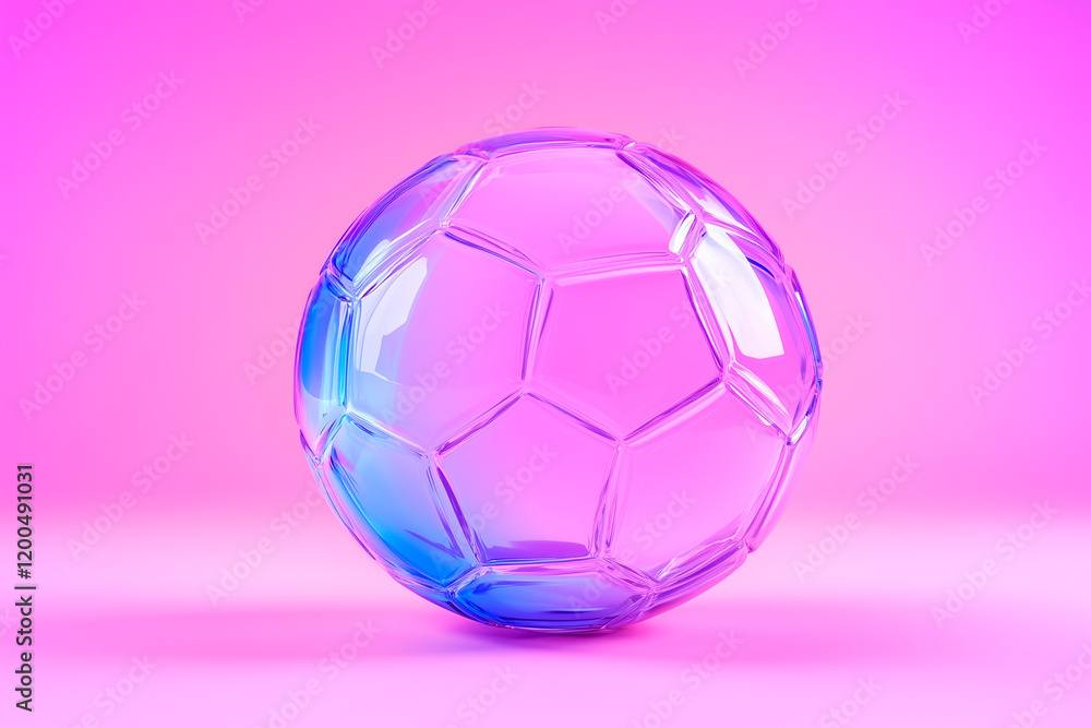 Naklejka premium Translucent Soccer Ball Render: Pink and Blue Gradient
