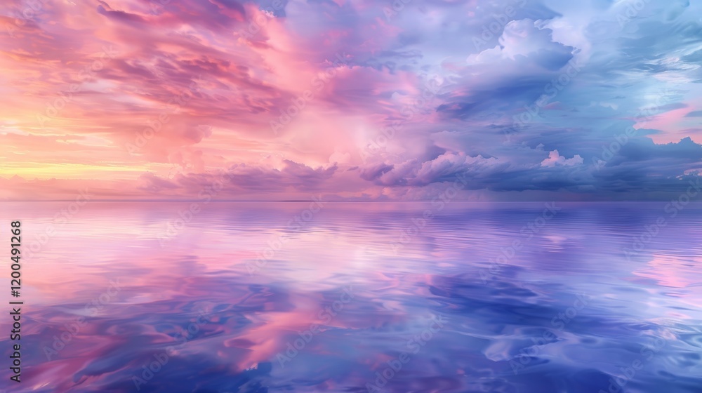 Obraz premium A serene seascape at dusk, with vibrant clouds hovering low above the water