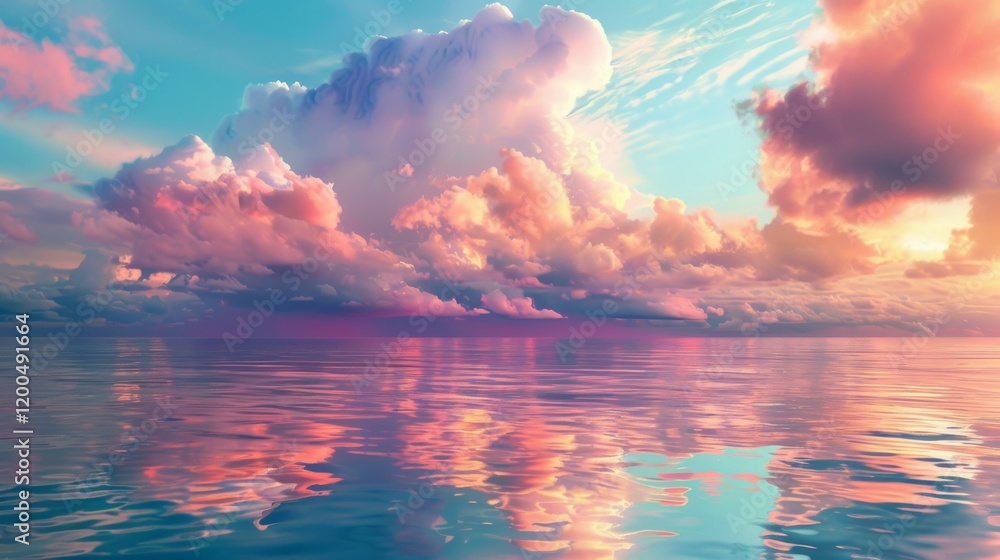 Fototapeta premium A serene seascape at sunset, with large