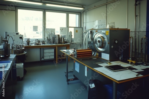 Modern Laboratory Interior with Equipment, Instruments, and Workspace for Scientific Research and Experiments in a Bright and Organized Environment