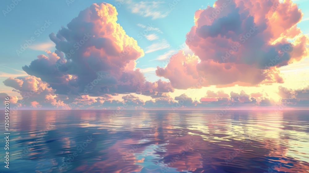 Fototapeta premium A tranquil ocean at sunset, with large