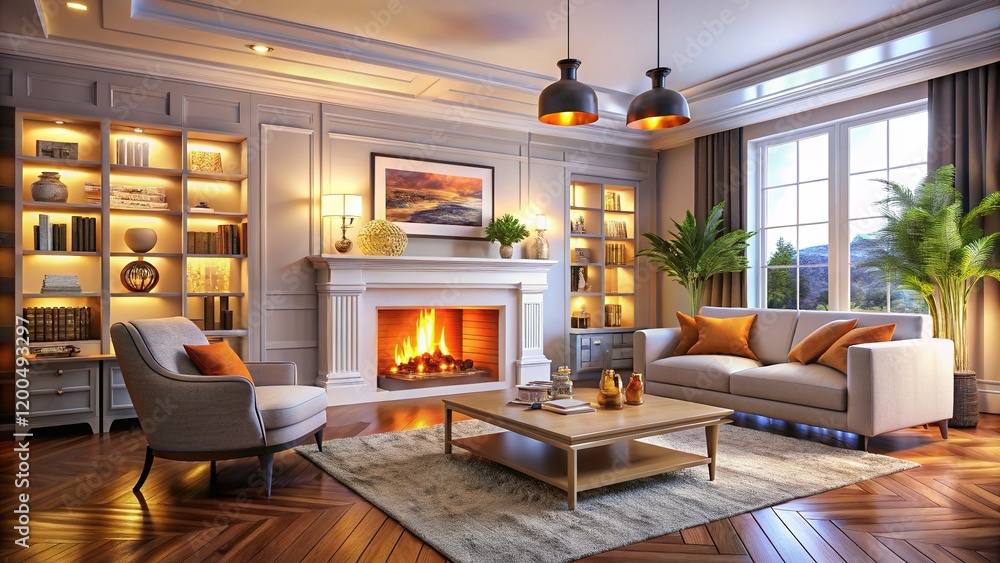 Cozy Fireplace Living Room, Bright & Warm Cozy Fireplace Living Room, Bright & Warm