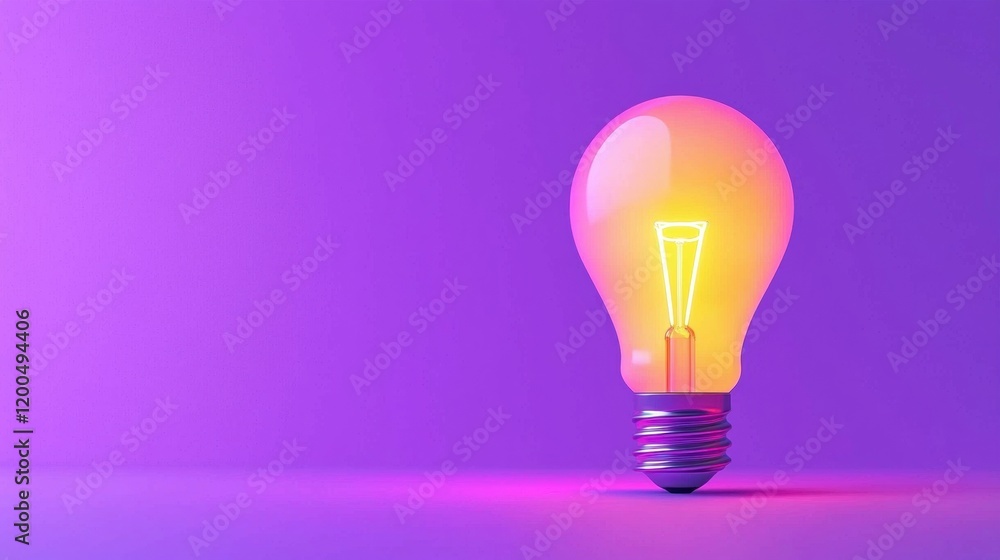 Fototapeta premium Vibrant light bulb glowing against a purple backdrop