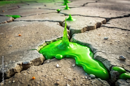 a green slimy substance oozing from a crack in the ground, weathering, moss, green, formation photo