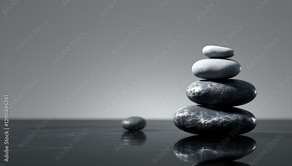 zen, stones, asymmetrical, stack, modern, matte, glossy, textures, polished, black, surface, reflections, subtle, gradient, gray, background, 8K, resolution, balance, harmony, calm, minimalist, zen, stones, asymmetrical, stack, modern, matte, glossy, textures, polished, black, surface, reflections, subtle, gradient, gray, background, 8K, resolution, balance, harmony, calm, minimalist,