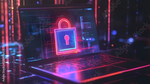Digital Security System On Laptop Screen Showing Padlock