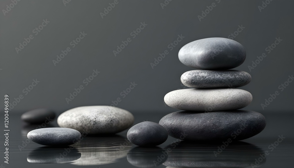 zen, stones, asymmetrical, stack, modern, matte, glossy, textures, polished, black, surface, reflections, subtle, gradient, gray, background, 8K, resolution, balance, harmony, calm, minimalist, zen, stones, asymmetrical, stack, modern, matte, glossy, textures, polished, black, surface, reflections, subtle, gradient, gray, background, 8K, resolution, balance, harmony, calm, minimalist,