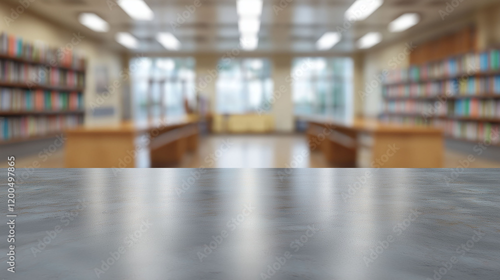 Gray table inside bookstore blurred background Gray table inside bookstore blurred background