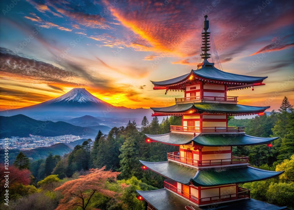 Obraz premium Haguro Five-Story Pagoda, Mountain Majesty