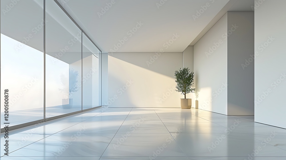 Fototapeta premium Sunlit Modern Room, Minimalist Design, City View