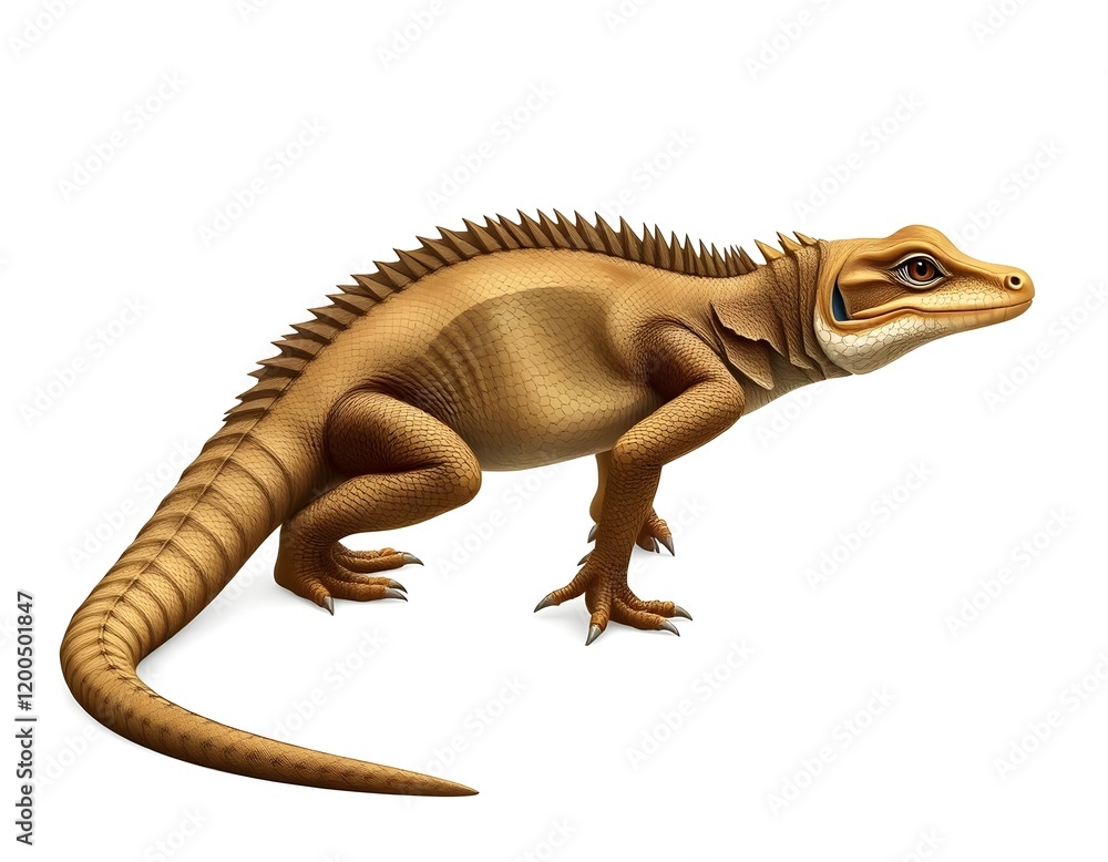 Fototapeta premium Komodo Dragon Walking Slowly, Isolated on White Background