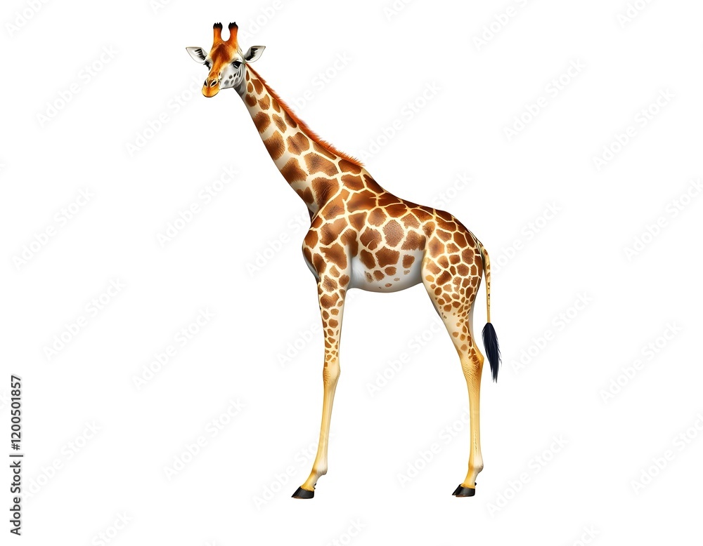 Naklejka premium Giraffe Standing Tall Against White Background