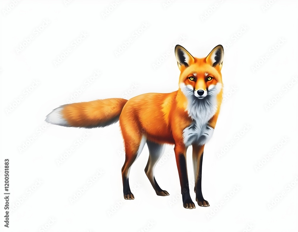 Alert Red Fox Standing Against White Background Alert Red Fox Standing Against White Background