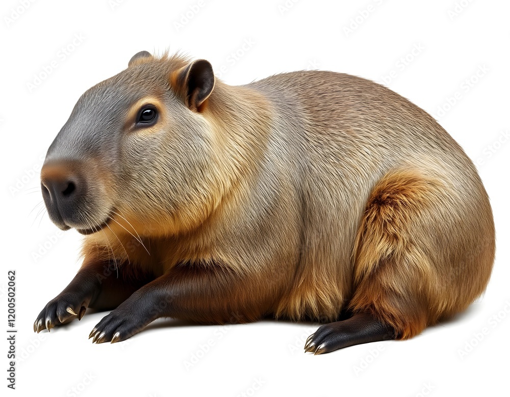 Fototapeta premium Full-Body Illustration of a Resting Capybara, Isolated on White Background