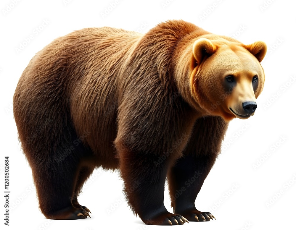 Fototapeta premium Realistic Illustration of a Standing Grizzly Bear on a White Background