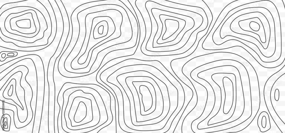 Obraz premium Geography line map with topographic map background. vector of organic ripple line shape pattern with Topography circles. Dynamic wavy black forms and isolated on White background. Transparent PNG.Eps