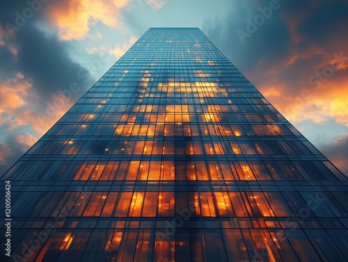 Wallpaper Mural A tall glass skyscraper reflecting sunset colors against a dramatic sky. Torontodigital.ca