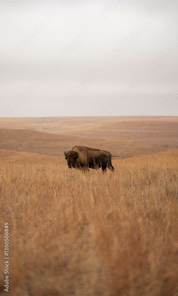 Bison in tallgrass prairie national preserve Bison in tallgrass prairie national preserve