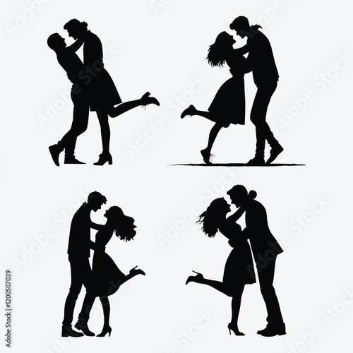 Collection of romantic silhouettes of couples in different poses