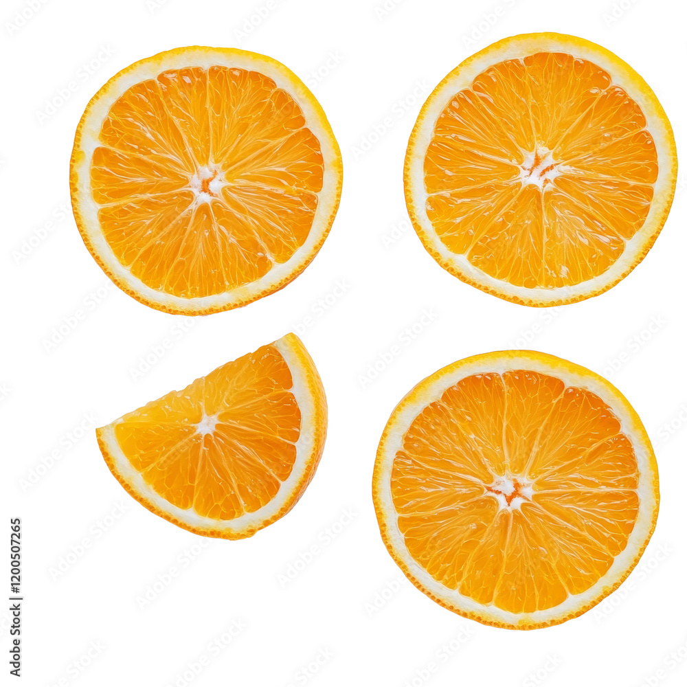 Fresh slices of orange on a clean transparent background showcasing vibrant colors and juicy texture, Slices of orange on transparent background Fresh slices of orange on a clean transparent background showcasing vibrant colors and juicy texture, Slices of orange on transparent background