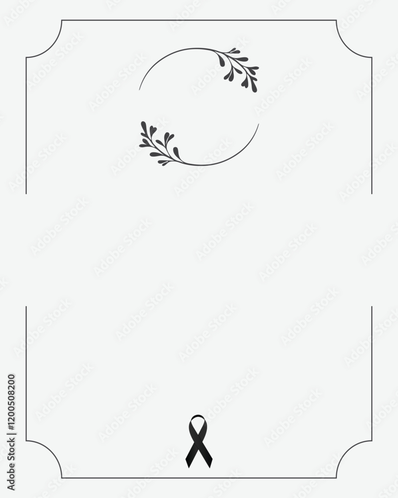 Funeral empty card. Empty card with grey background and church cross. Leaves Funeral empty card. Empty card with grey background and church cross. Leaves