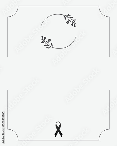 Funeral empty card. Empty card with grey background and church cross. Leaves