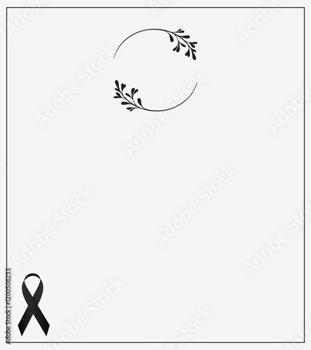 Funeral empty card. Empty card. Digital Funeral invitation with black frame for photo and leaves