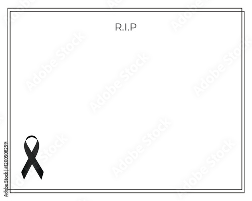 Funeral empty card. Empty card with black frame and church cross. Rest in peace